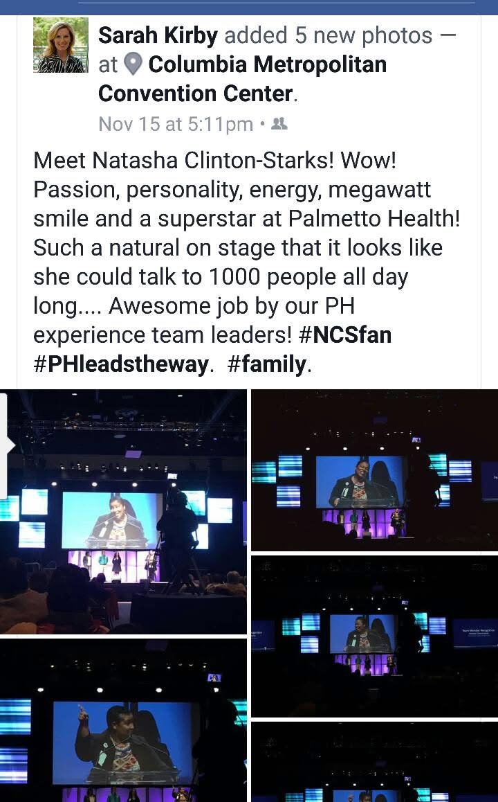 Natasha Monique hosting on stage at the Columbia Metropolitan Convention Center